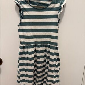 H&M Teal Green and White Striped Flutter Sleeve Dress